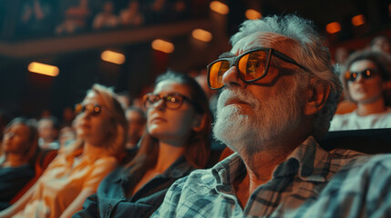 Fototapeta premium Audience in 3D glasses captivated by movie scene