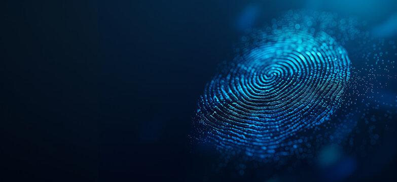 Blue shiny abstract fingerprint background banner. Symbolizing exceptionality and uniqueness. Human gender identification identity concept.