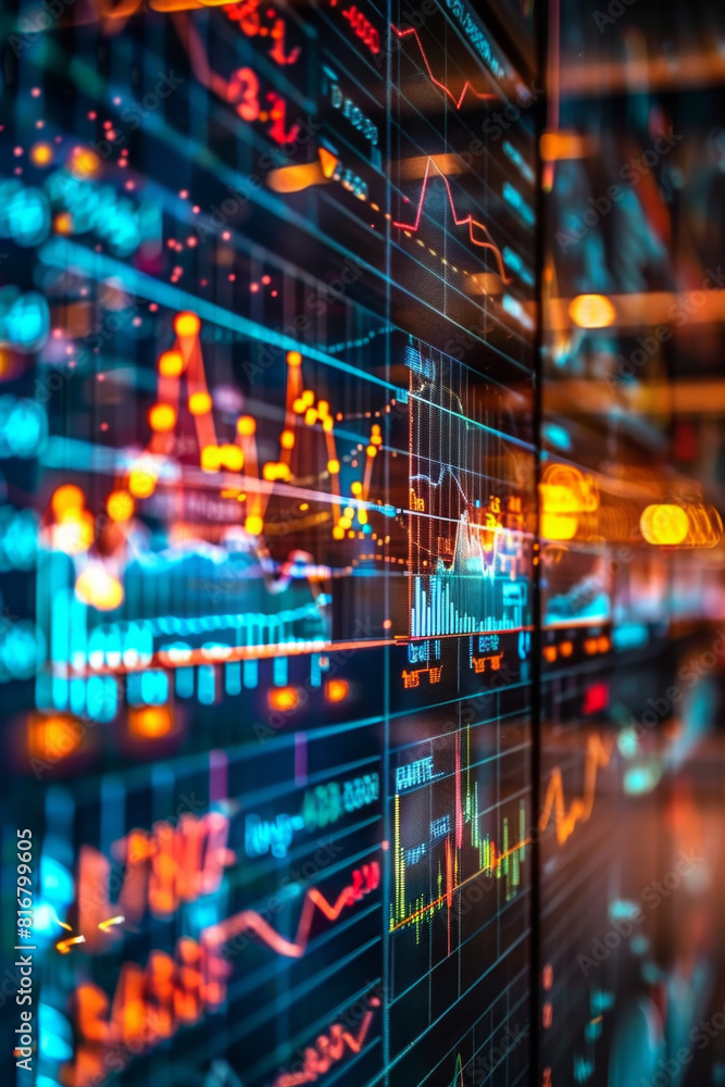 Poster visualized screens display statistical probabilities of insurance risk models.