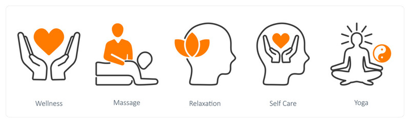 A set of 5 Wellness icons as wellness, massage, relexation