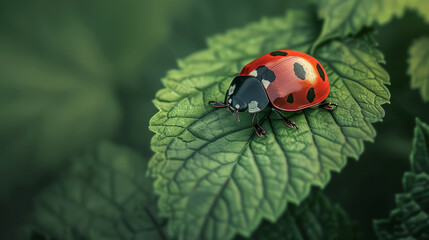 Fototapeta premium A Ladybug on a green leaf