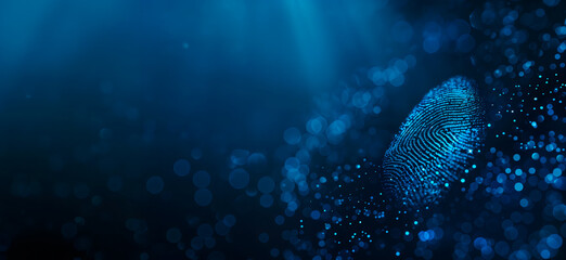 Blue shiny abstract fingerprint background banner. Symbolizing exceptionality and uniqueness. Human and gender identification.
