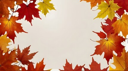 Fall background of red maple leaves with copy space., frame composition of leaves.