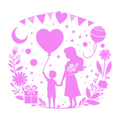 silhouettes of mother with child vector illustration