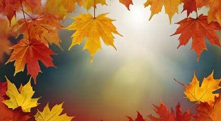 Fall background of red maple leaves with copy space., frame composition of leaves.