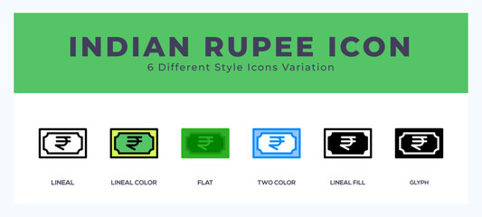 Indian rupee icon symbol. logo illustration with different styles