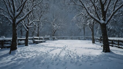 Winter in the park. Winters snowy landscape for background.