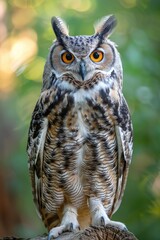 Fototapeta premium Portrait of an Owl. Cute wild owl on nature background.