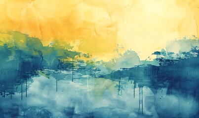 Abstract Watercolor Landscape with Greenery