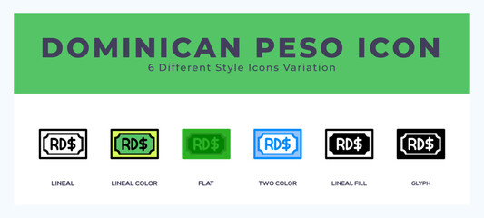 Dominican peso icon symbol. isolated. vector illustration with different styles