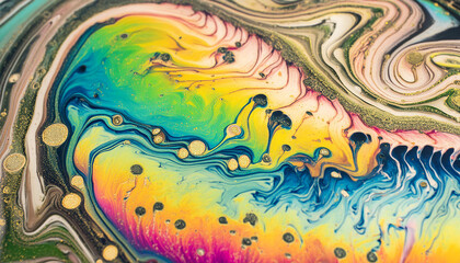 Groovy and psychedelic pattern. Rainbow colors. Abstract background of fluid paints floating into the water.