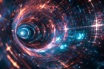 Obraz premium Tunnel quantique d'énergie représentant l'intérieur d'un trou de ver macroscopique et stable dans l'espace-temps 