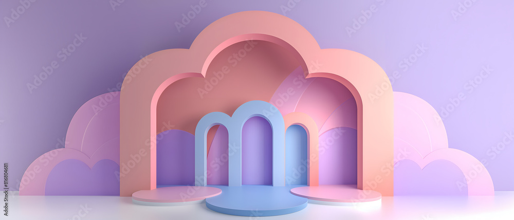 Fototapete abstract minimal concept. pastel bright multi colour background with podium stage, abstract geometri