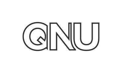 QNU logo design template with strong and modern bold text. Initial based vector logotype featuring simple and minimal typography. Trendy company identity.