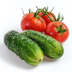 tomatoes and cucumbers with white background