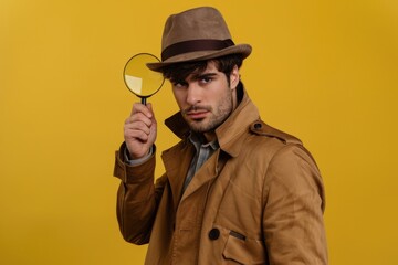 A man holding a magnifying glass, suitable for scientific or detective themes