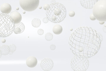 White abstract background with balls and spheres zero gravity formations