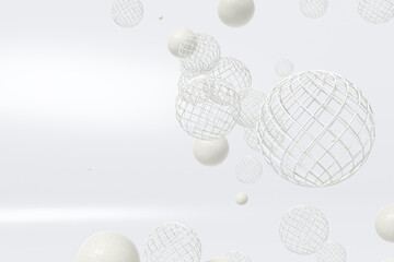 White abstract background with balls and spheres zero gravity formations