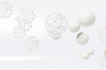 White abstract background with balls and spheres zero gravity formations