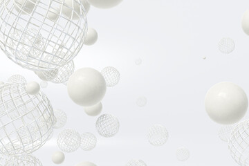 White abstract background with balls and spheres zero gravity formations