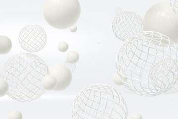 White abstract background with balls and spheres zero gravity formations