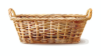Straw wicker basket of rectangular shape. Empty woven basket
