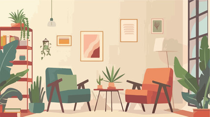 Stylish interior of living room full of modern furniture