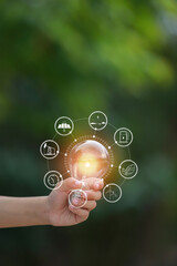 light bulb against nature, icons