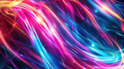 A colorful, swirling background with a pink, blue, and purple line