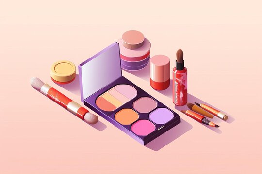 makeup set isometric style on pink background clip art preview