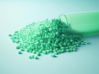 Sparse bioplastic granules flat design side view green technology theme Analogous Color Scheme