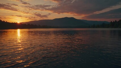 Naklejka premium Sunset over the lake. Landscape background.