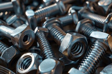 A pile of nuts and bolts on a table. Ideal for industrial projects