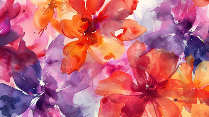 Vibrant Floral Watercolor A vibrant floral watercolor background with bold strokes of red orange...
