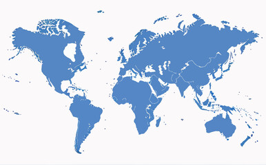 a blue map of the world on a white background