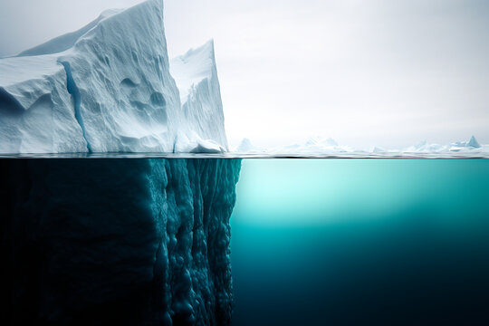 Underwater view of iceberg cross section