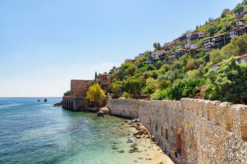 View of the Tersane and the beach in Alanya, Turkey