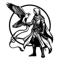 Falconer Holding Trained Falcon Vector Graphic