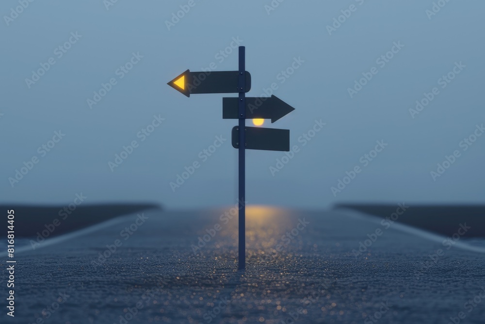 Poster a street sign with two arrows pointing in opposite directions. suitable for illustrating choices and