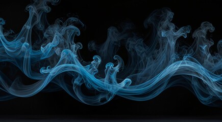 Fototapeta premium Abstract blue smoke waves on black background, ethereal vapor texture for design elements and overlays