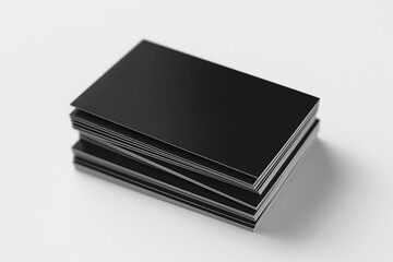 black business card on white , Explore the elegance of simplicity with a stack of sleek black blank business cards, meticulously arranged and isolated against a pristine white background