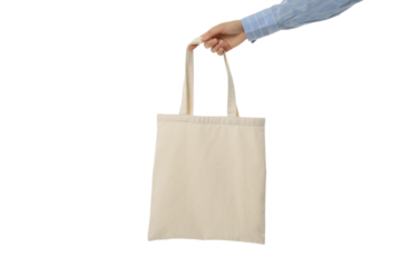 PNG, Cotton shopping bag in hand, isolated on white background