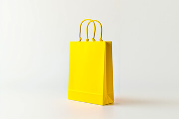 yellow shopping bag, Illuminate your brand's presence with a captivating mockup featuring a vibrant yellow paper shopping bag, impeccably isolated against a pristine white background