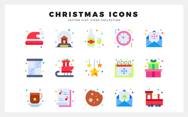15 Christmas Flat icon pack. vector illustration.