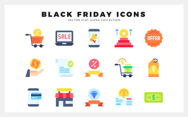 15 Black Friday Flat icon pack. vector illustration.