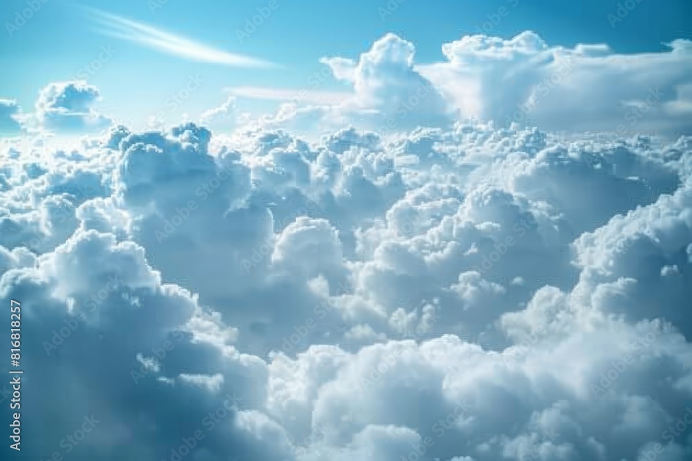 Poster panoramic view of fluffy clouds in beautiful cloudy sky, nature background with texture