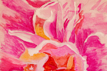Original watercolors oil painting of flowers,beautiful Pink purple delicate rose peony flowers on canvas close up. Modern Impressionism.Impasto artwork.