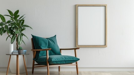 Interior of a room with chair and wall poster mockup 