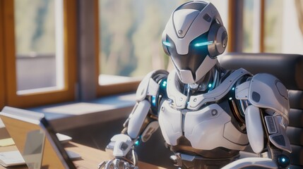 Fototapeta premium artificial intelligence robot doing office work