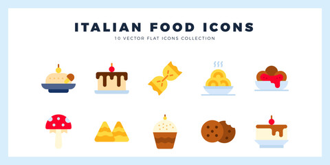 10 Italian Food Flat icon pack. vector illustration.